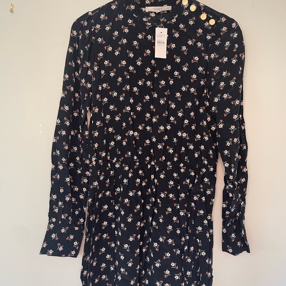 LOFT Navy Floral Dress